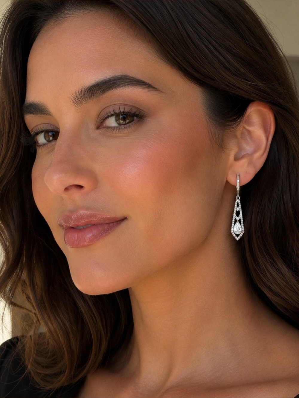 NEW! Elegant 14k White Gold Plated Teardrop Crystal Dangle Earrings
